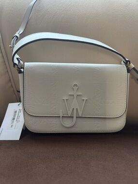 JW ANDERSON White Anchor Logo Shoulder Bag with Embossed Branding